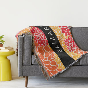 Pattern Of Flowers, Orange Dahlia, Your Name Throw Blanket