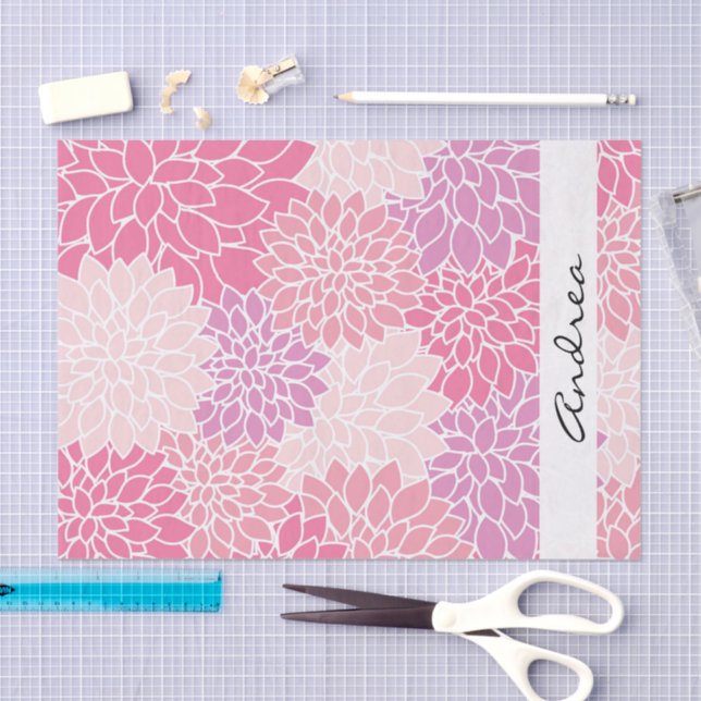 Pattern Of Flowers, Pink Dahlia Flowers, Your Name Tissue Paper (Craft)