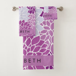 Pattern Of Flowers, Purple Dahlia, Your Name Bath Towel Set