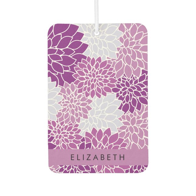 Pattern Of Flowers, Purple Dahlia, Your Name Car Air Freshener (Front)