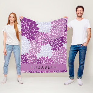 Pattern Of Flowers, Purple Dahlia, Your Name Fleece Blanket