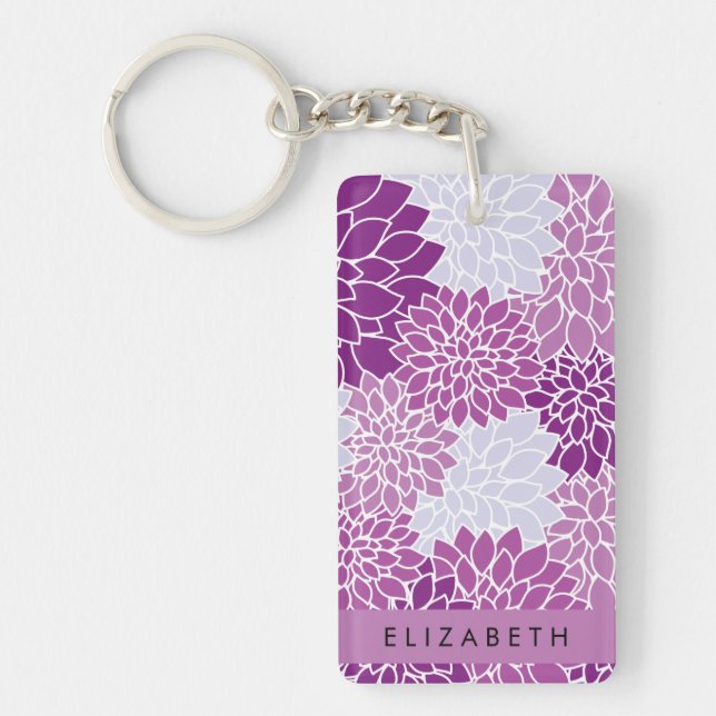 Pattern Of Flowers, Purple Dahlia, Your Name Key Ring (Front)