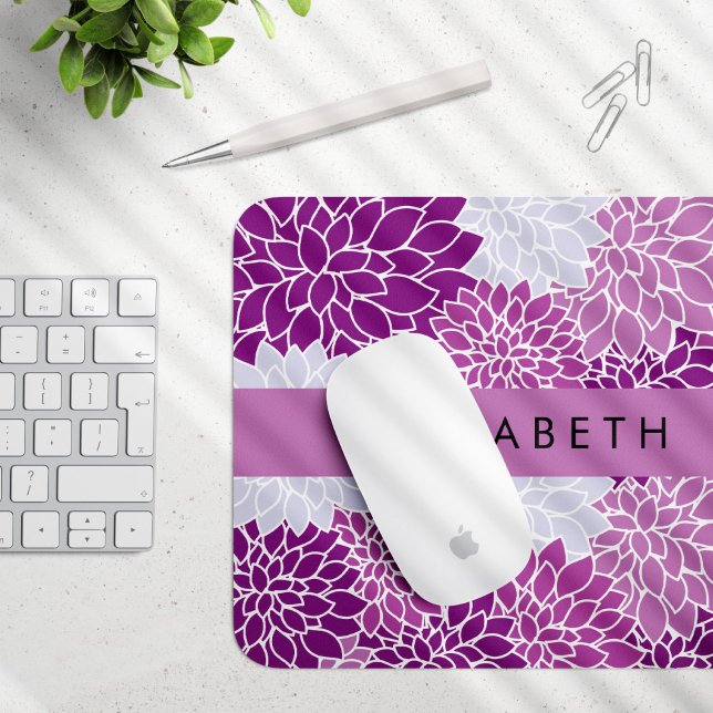 Pattern Of Flowers, Purple Dahlia, Your Name Mouse Pad (Creator Uploaded)