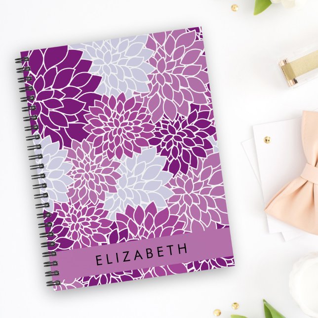 Pattern Of Flowers, Purple Dahlia, Your Name Notebook (Creator Uploaded)