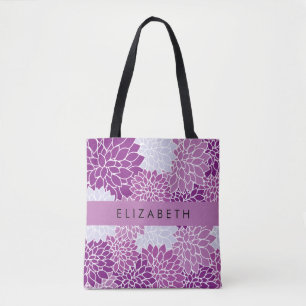 Pattern Of Flowers, Purple Dahlia, Your Name Tote Bag