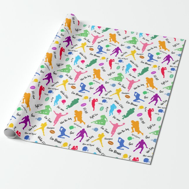 Pattern Of Football Player Silhouettes On White Wrapping Paper (Unrolled)