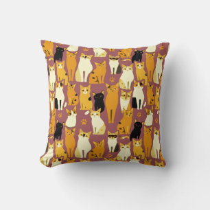 Pattern of Ginger, Black and White Cats Cushion