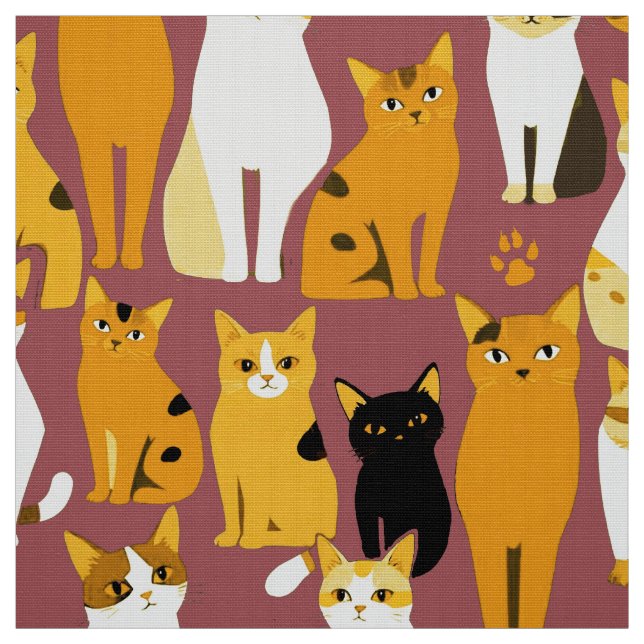 Pattern of Ginger, Black and White Cats Fabric (Swatch)