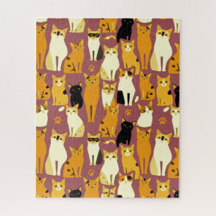 Pattern of Ginger, Black and White Cats Jigsaw Puzzle