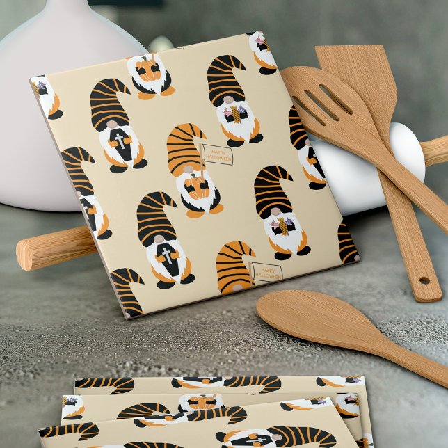 Pattern Of Gnomes, Halloween Gnomes Trick Or Treat Ceramic Tile (Creator Uploaded)