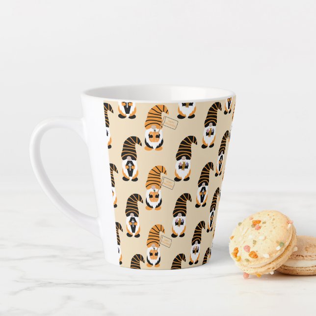 Pattern Of Gnomes, Halloween Gnomes Trick Or Treat Latte Mug (In Situ)