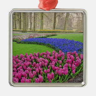 Pattern of Grape Hyacinth, tulips, and 2 Metal Ornament