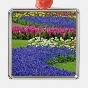 Pattern of Grape Hyacinth, tulips, and 3 Metal Ornament