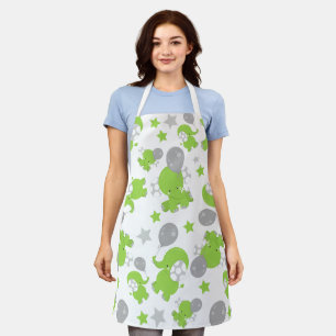Pattern Of Green Elephants, Cute Elephants, Stars Apron