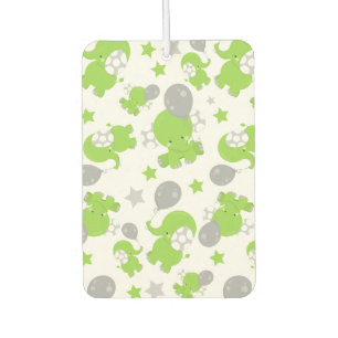 Pattern Of Green Elephants, Cute Elephants, Stars Car Air Freshener
