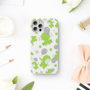 Pattern Of Green Elephants, Cute Elephants, Stars iPhone 11 Case