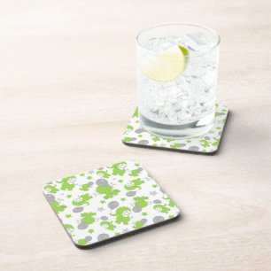 Pattern Of Green Elephants, Cute Elephants, Stars Coaster