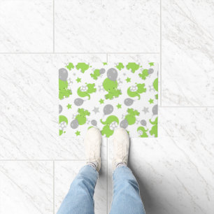 Pattern Of Green Elephants, Cute Elephants, Stars Doormat