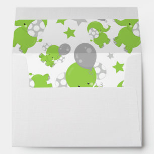 Pattern Of Green Elephants, Cute Elephants, Stars Envelope