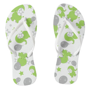 Pattern Of Green Elephants, Cute Elephants, Stars Thongs