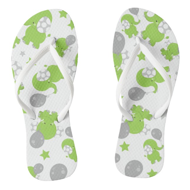 Pattern Of Green Elephants, Cute Elephants, Stars Thongs (Footbed)