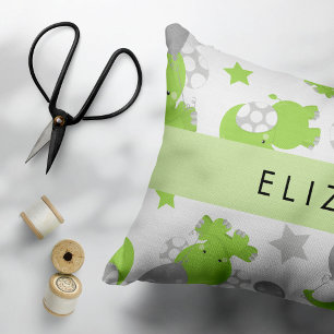 Pattern Of Green Elephants, Stars, Your Name Pillowcase
