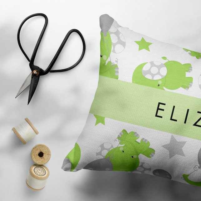 Pattern Of Green Elephants, Stars, Your Name Pillowcase (Creator Uploaded)