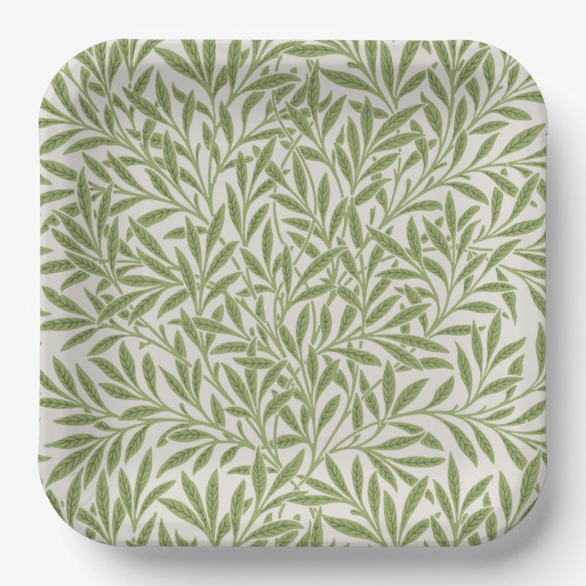 Pattern of green leafy branches  paper plate (Front)