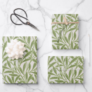 Pattern of green leafy branches wrapping paper sheet