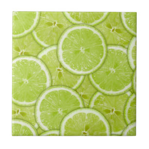 Pattern Of Green Lime Slices Ceramic Tile