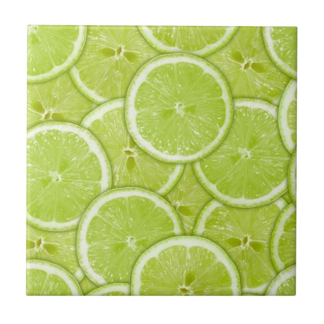 Pattern Of Green Lime Slices Ceramic Tile (Front)