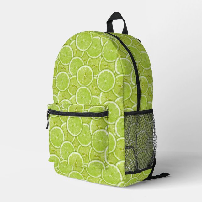 Pattern Of Green Lime Slices Printed Backpack (Back Corner Right)