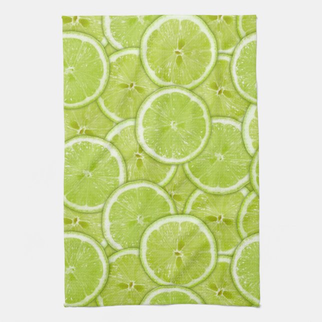 Pattern Of Green Lime Slices Tea Towel (Vertical)