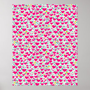 Pattern of hearts and green leaves poster