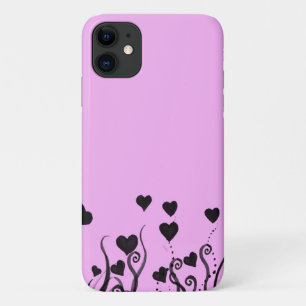 Pattern Of Hearts, Black Hearts, Dots, Love, Pink iPhone 11 Case