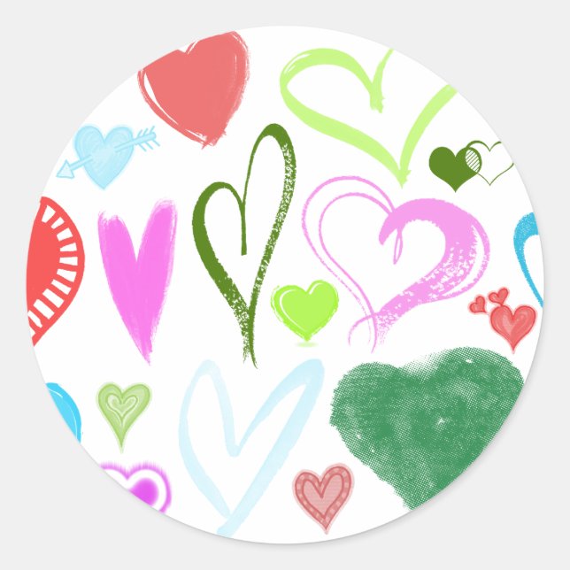 Pattern Of Hearts, Colourful Hearts, Hearts Patter Classic Round Sticker (Front)
