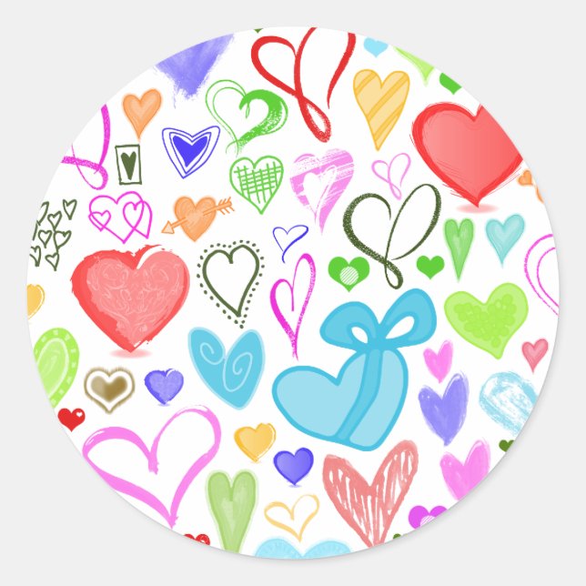 Pattern Of Hearts, Colourful Hearts, Hearts Patter Classic Round Sticker (Front)