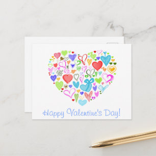 Pattern Of Hearts, Colourful Hearts, Hearts Patter Holiday Postcard