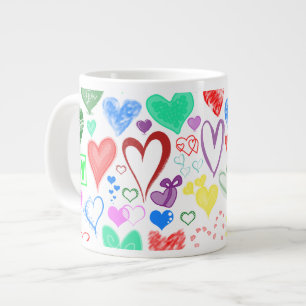 Pattern Of Hearts, Colourful Hearts, Hearts Patter Large Coffee Mug