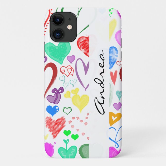 Pattern Of Hearts, Colourful Hearts, Your Name Case-Mate iPhone Case (Back)