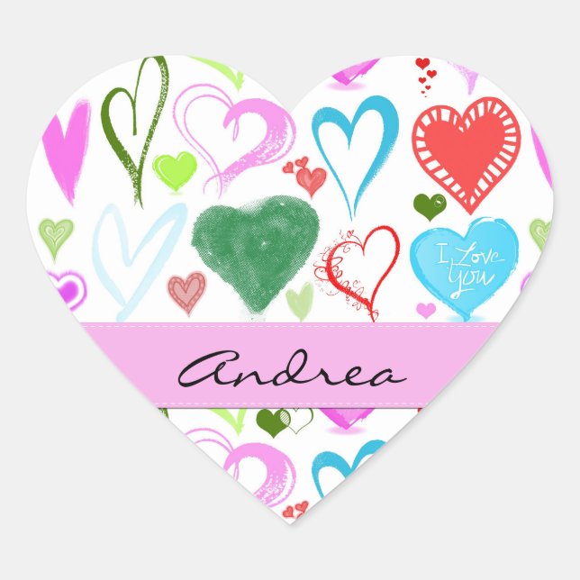 Pattern Of Hearts, Colourful Hearts, Your Name Heart Sticker (Front)
