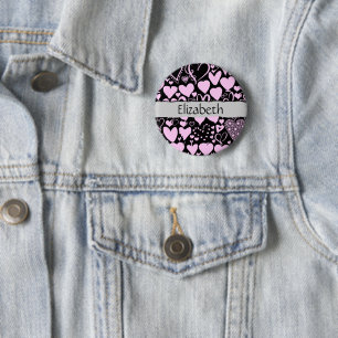 Pattern Of Hearts, Pink Hearts, Your Name 6 Cm Round Badge