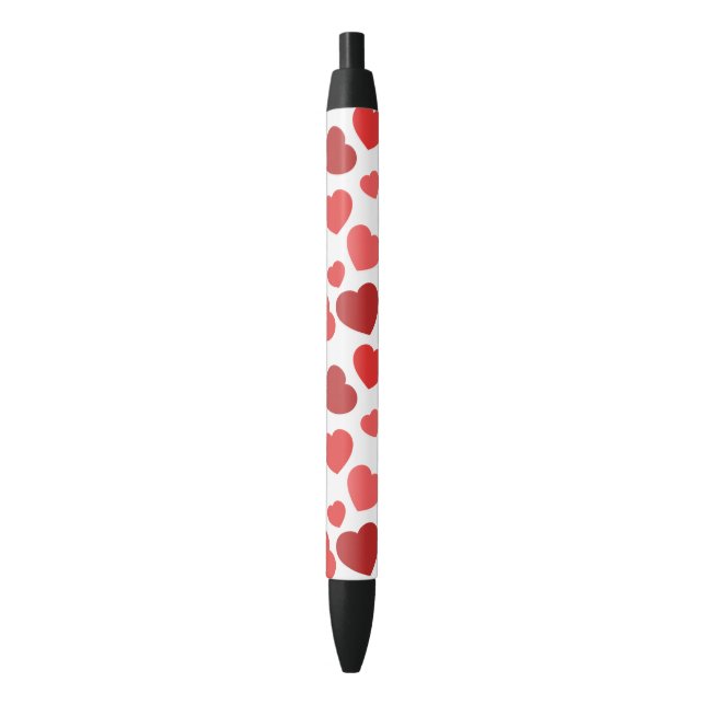 Pattern Of Hearts, Red Hearts, Hearts Pattern Black Ink Pen (Front Vertical)