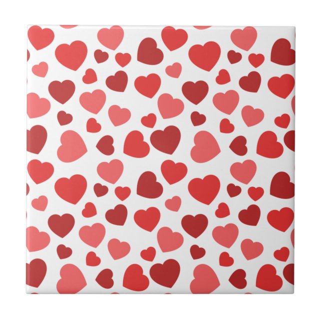 Pattern Of Hearts, Red Hearts, Hearts Pattern Ceramic Tile (Front)