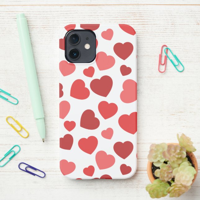 Pattern Of Hearts, Red Hearts, Hearts Pattern iPhone Case (On Desk)
