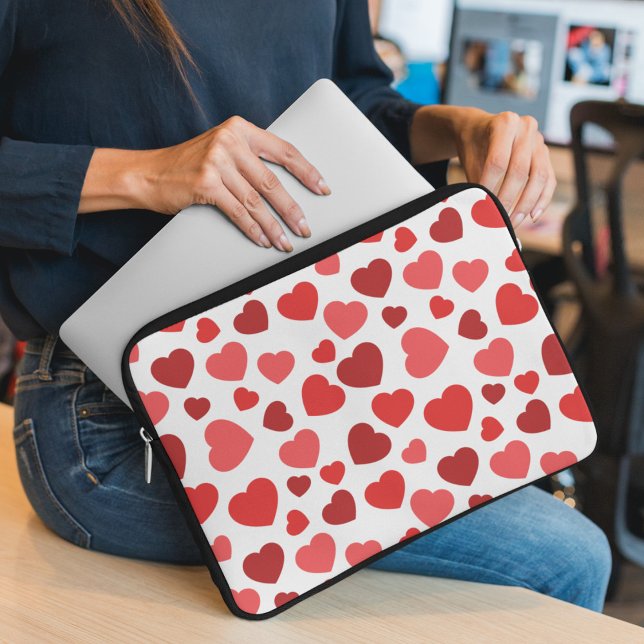 Pattern Of Hearts, Red Hearts, Hearts Pattern Laptop Sleeve (Creator Uploaded)