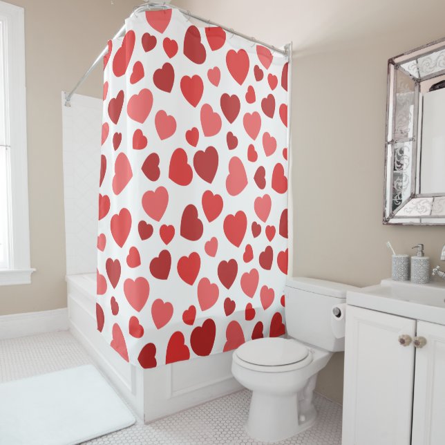Pattern Of Hearts, Red Hearts, Hearts Pattern Shower Curtain (In Situ)