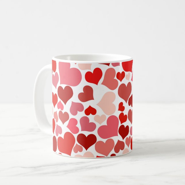 Pattern Of Hearts, Red Hearts, Love Coffee Mug (Front Left)