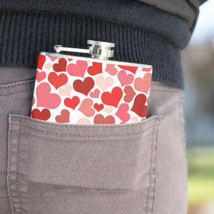 Pattern Of Hearts, Red Hearts, Love Hip Flask