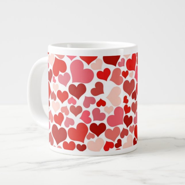Pattern Of Hearts, Red Hearts, Love Large Coffee Mug (Front Left)